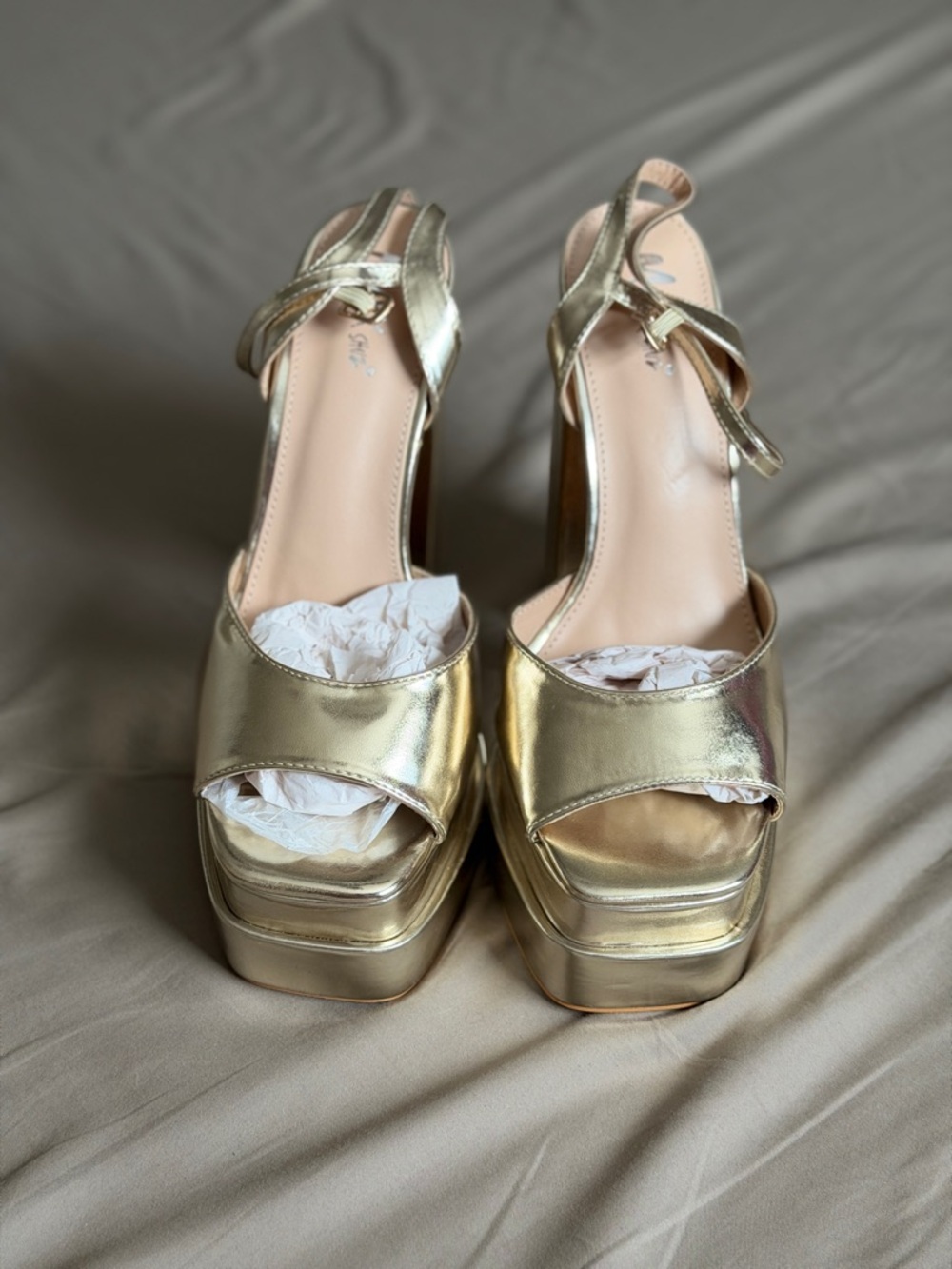 Miss Lola Metallic Gold Platform Slingback Heels